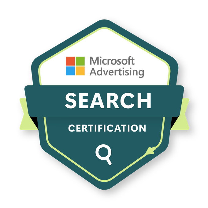microsoft advertising search certification, earned by Alessio Fleites